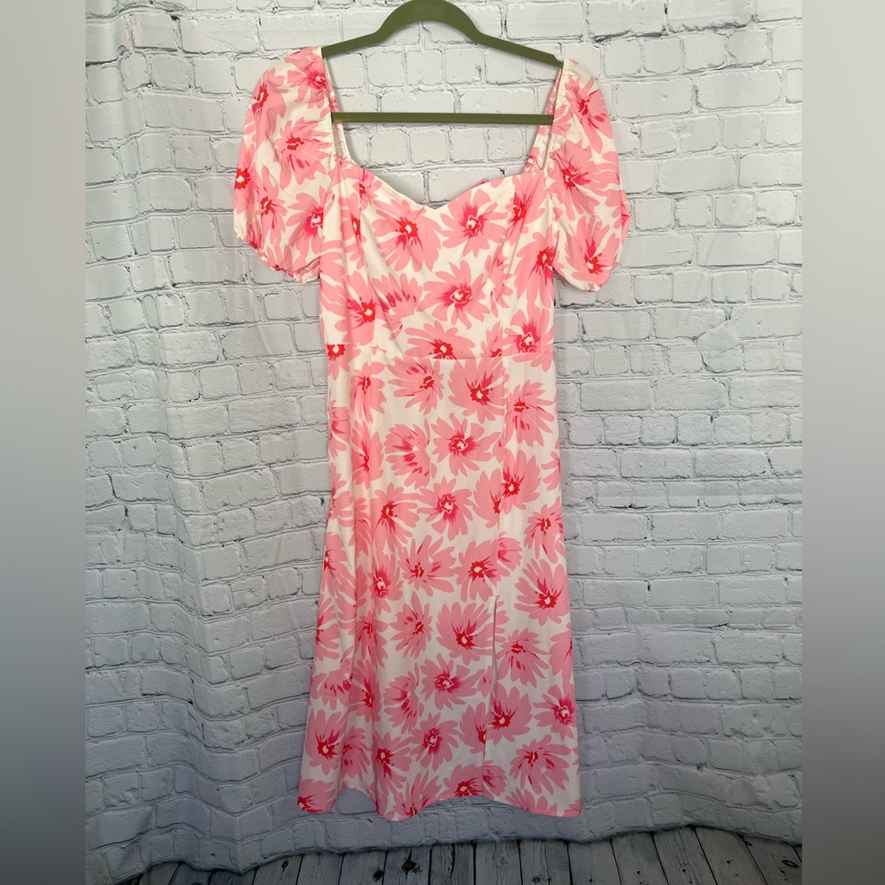 SHEIN Pink Floral Dress Size Medium #shein #floral #dress #medium #puffsleeve